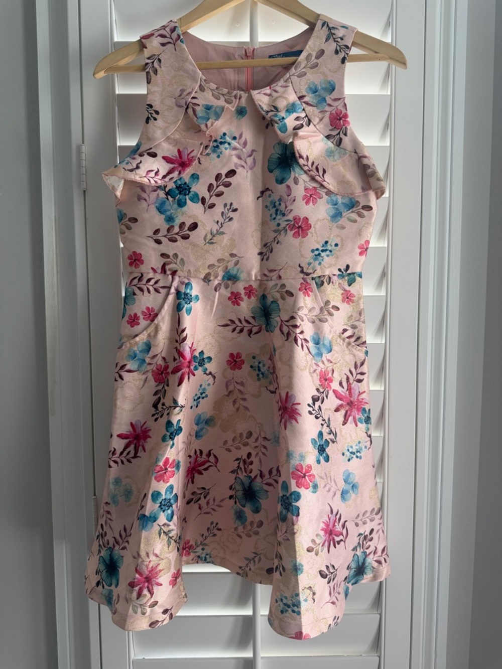 Truly Me Pink Floral Ruffle Sleeveless Dress